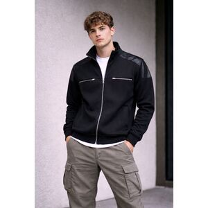 INC International Concepts Men's Black Track Jacket M Polyester Zippered Pockets